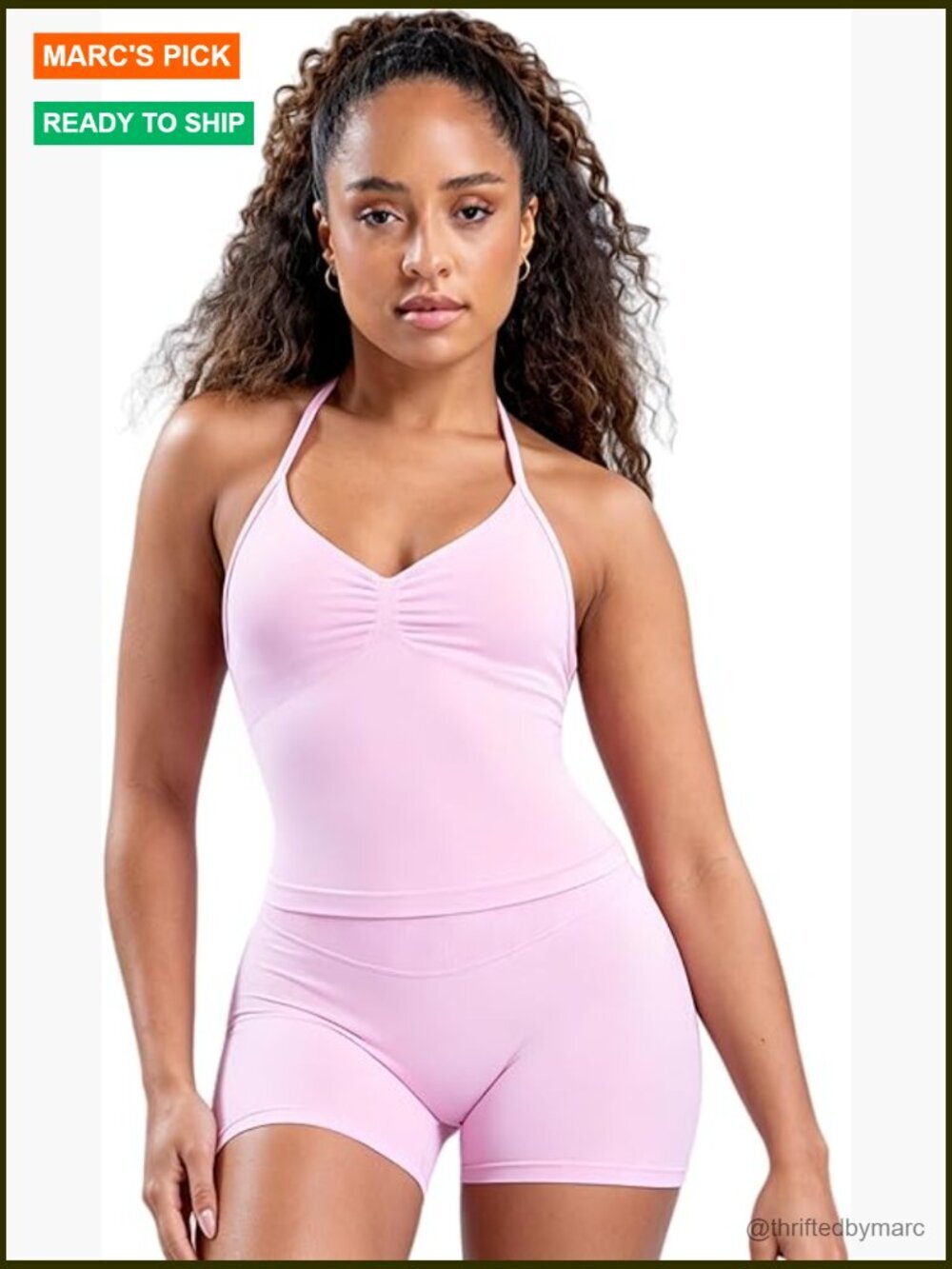 Seamless Halter Tank Top High Waist Shorts Workout Set Activewear